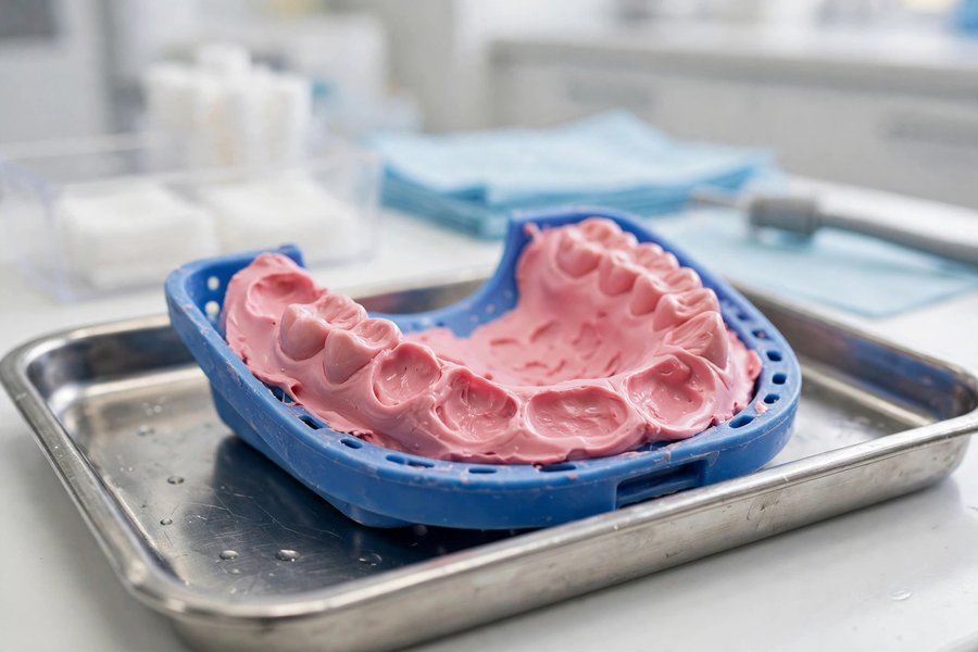 Dental impression tray with impression material for emergency dental help in Vermont
