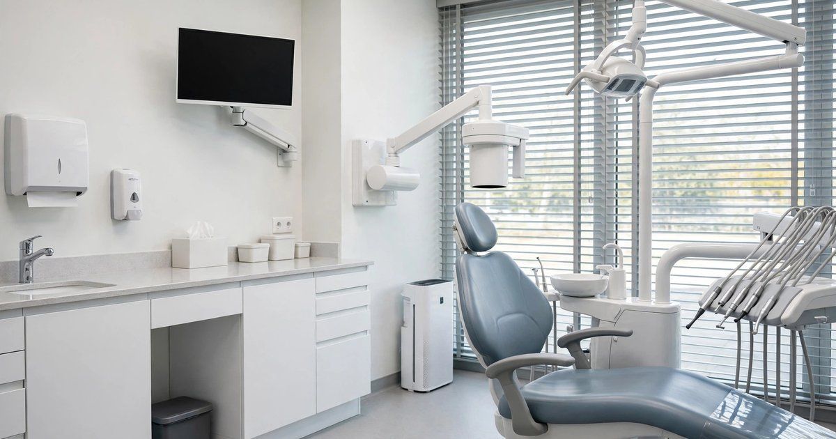 Dental treatment room with wall-mounted X-ray unit for emergency dental help in Utah