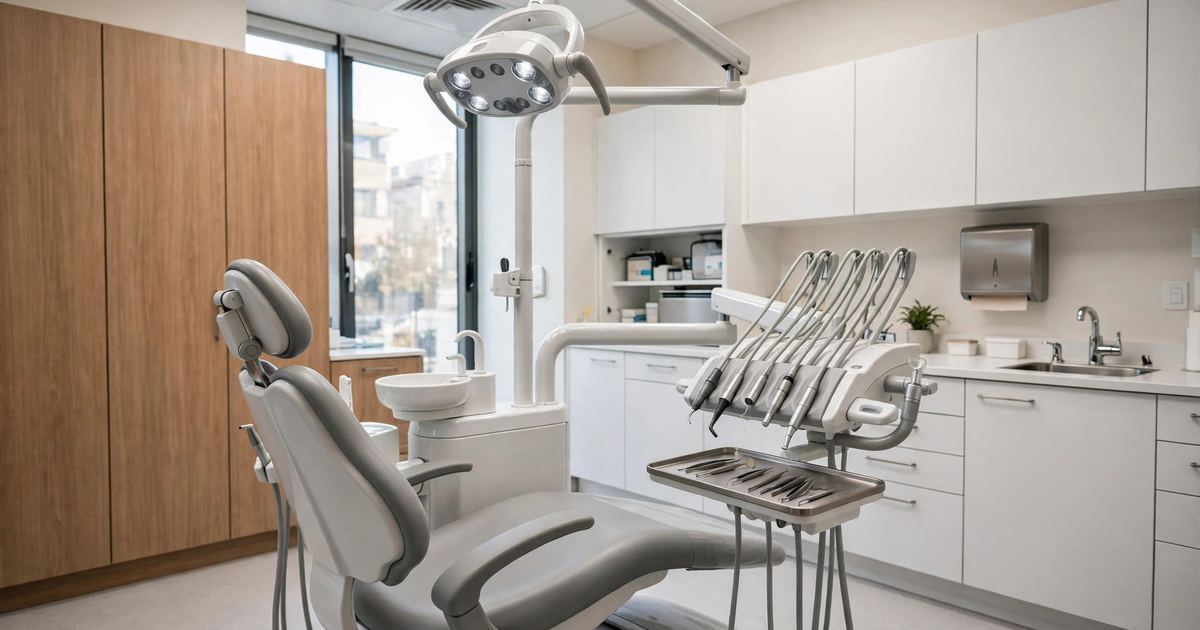 Empty dental clinic with a dental chair and equipment for callers in Springfield, MO