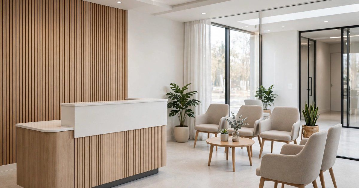 Empty clinic reception area with desk and waiting chairs for emergency dental help in Provo, Utah